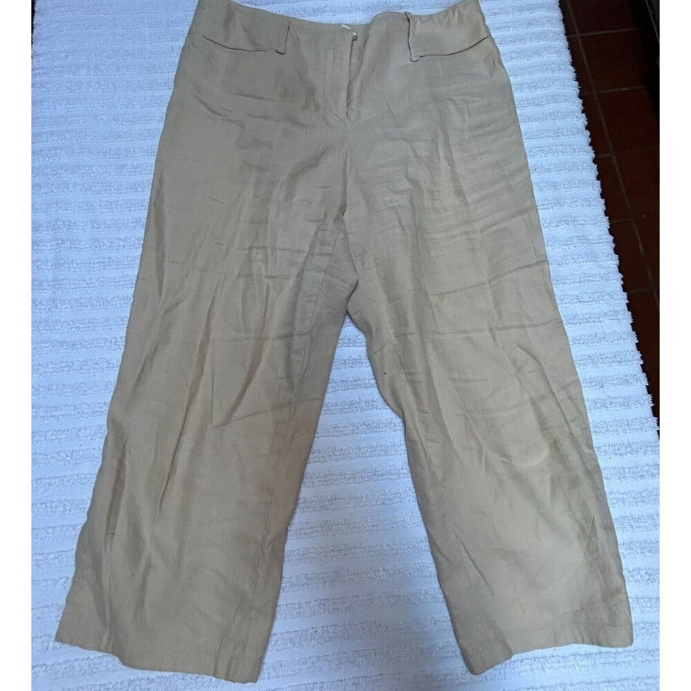 Max Studio Women's Mid-Rise Khaki Capri Pants Size 10 Lightweight Linen Blend